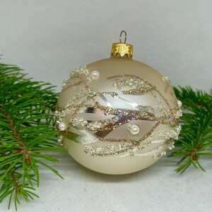 Gold Christmas glass Ball, Glitter Xmas Ornaments, Blown Glass Christmas ball,Handmade Paited Christmas glass Bauble,Winter decor, Xmas 2025