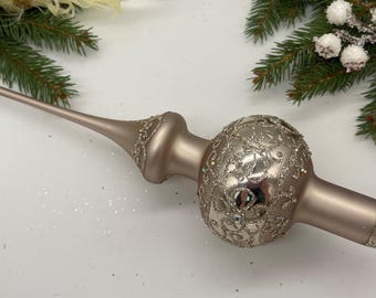 ヴィンテージカカオクリスマスガラスツリートッパー9インチ、ステンド