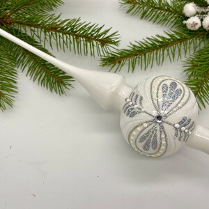White Christmas glass tree topper 9 inches, mercury tree topper handmade  Christmas finial top for Christmas tree 2024 - best Christmas gift