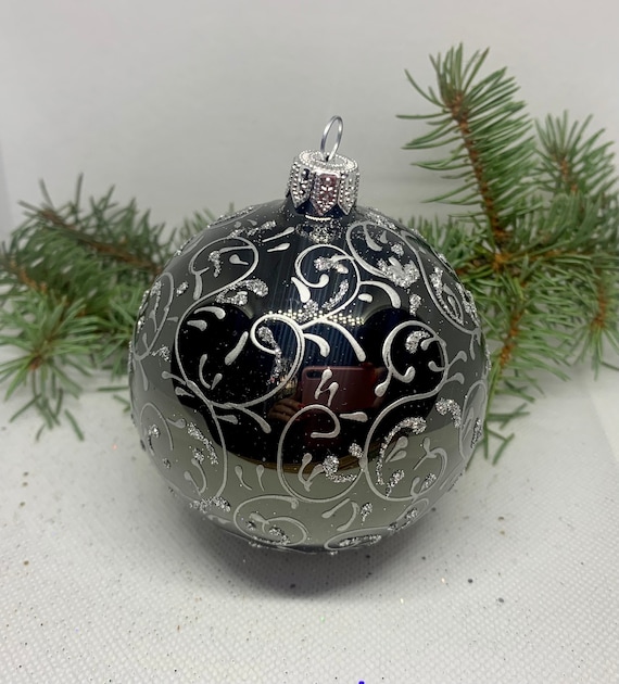 Black glass ball ornaments discount