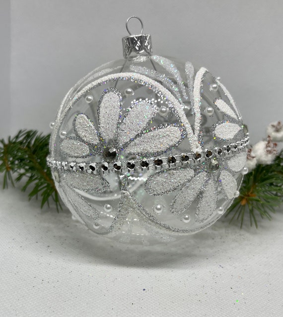 Big 4 Silver Christmas Glass Ball Glitter Xmas Ornaments Blown Glass Christmas Ball handmade Paited Christmas Glass Bauble Etsy UK