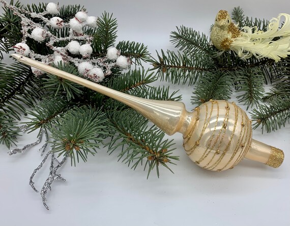 Beige gold glitter Christbaumspitze 20cm, Antike Weihnachtsspitze, Weihnachtsspitze, Geschenkideen, Weihnachtsdeko, Weihnachten 2025