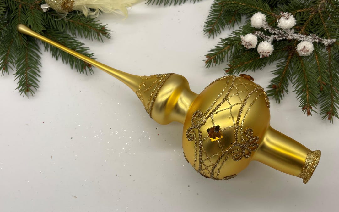 Big Gold Vintage Christmas Glass Tree Topper 12 Inches, Tree Topper