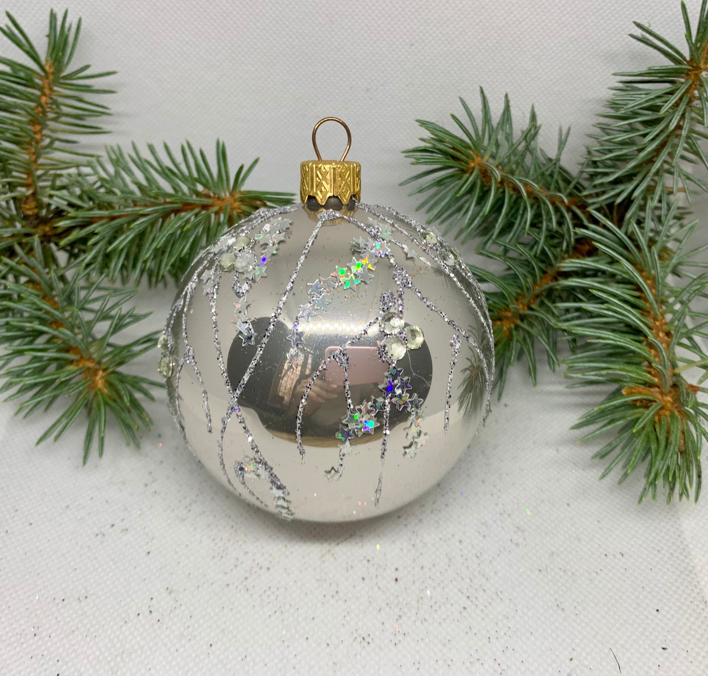 Buy Silver Christmas Glass Ball, Xmas Ornaments, Blown Glass.