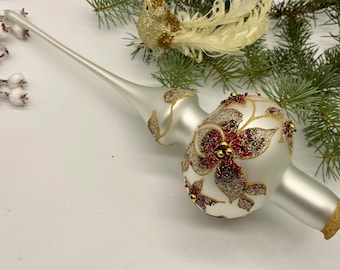 Big white Christmas glass tree topper 12 inches, tree topper antique Christmas ornaments ornament tree finial topper top, XMAS 2024