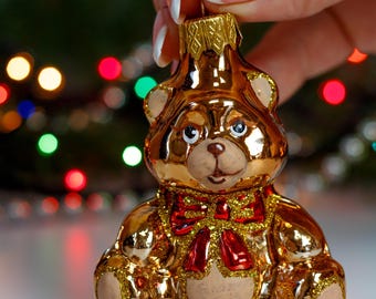 クマのクリスマスガラスオーナメント、家族向けクリスマスオーナメント