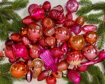 Christmas Pink decor 20 pink christmas glass ornaments antique Xmas Home vintage Decor, 1950s christmas assorsed decoration retro boha decor