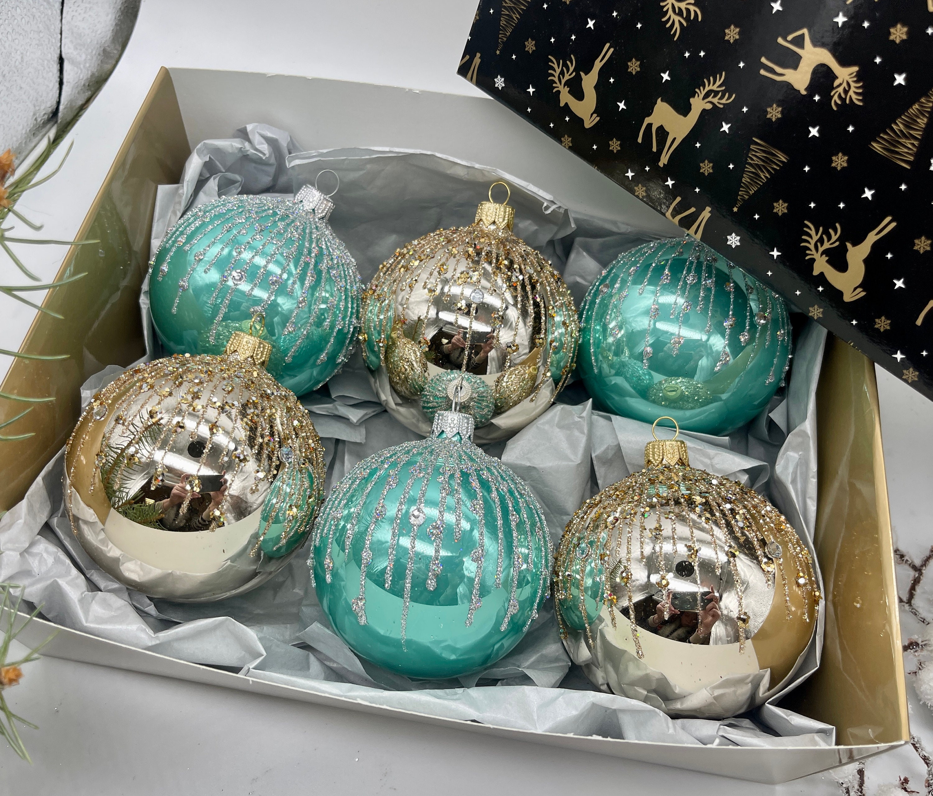 クリスマスデコレーション、手作りクリスマスガラスオーナメントセット