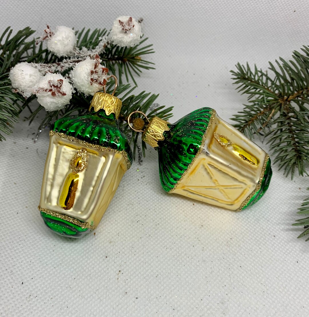 Two Flashlight Christmas Glass Ornament,mouth Blown Hand Painted Glass