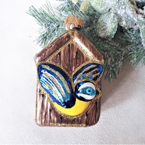 Bird Christmas glass ornament,Mouth blown hand painted glass figurine, Christmas gift, Christmas tree glass ornaments, Christmas 2021