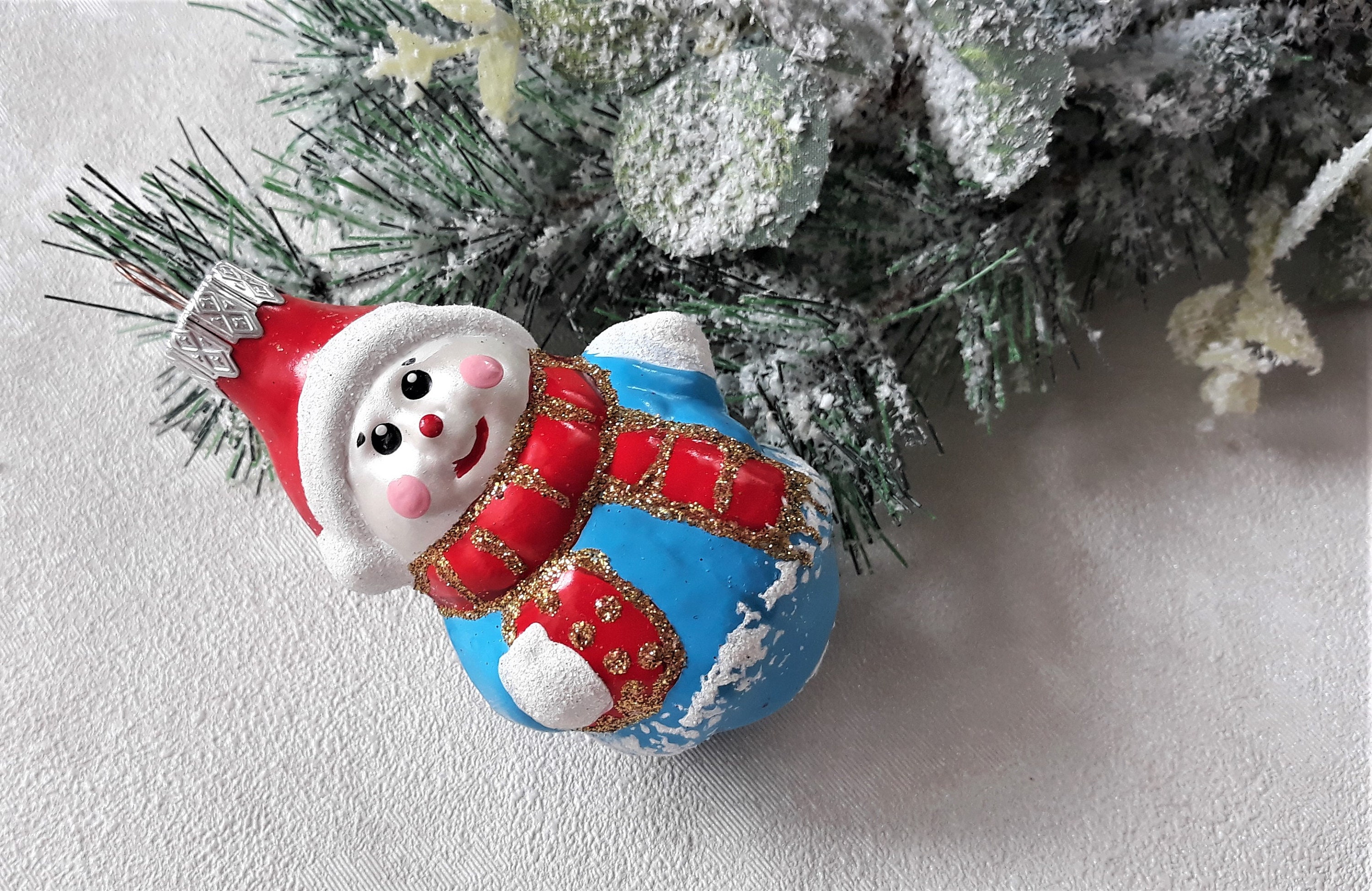 Snowmen Christmas Tree Glass Christmas Ornament Gift Etsy UK