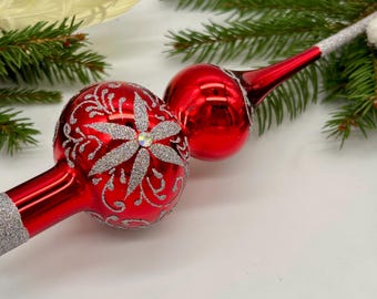 小さな赤いクリスマスガラスツリートッパー 18 cm (7インチ