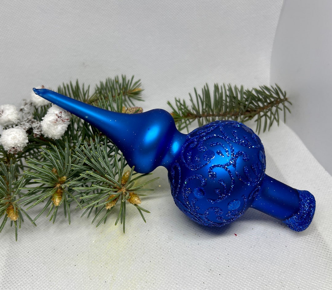 Small Blue Vintage Christmas Glass Tree Topper 7 Inches, Tree Topper Antique Christmas Ornaments