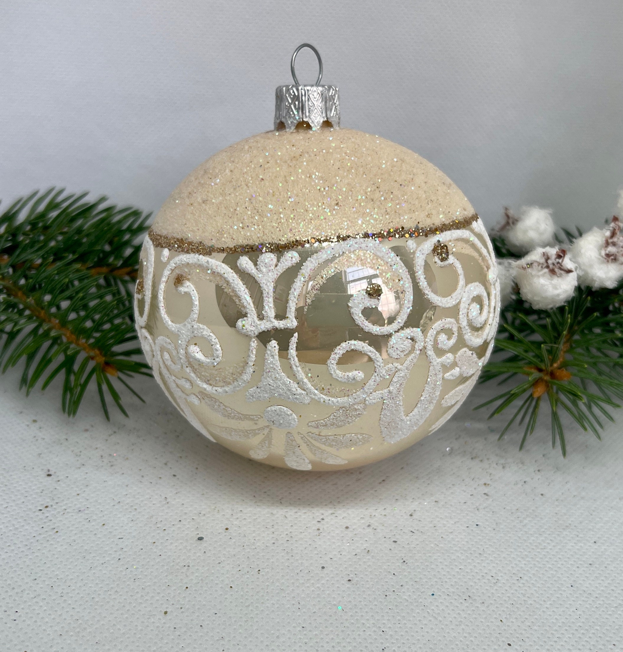 クリスマス飾り吹きガラスオーナメントボール15個【ベージュ】