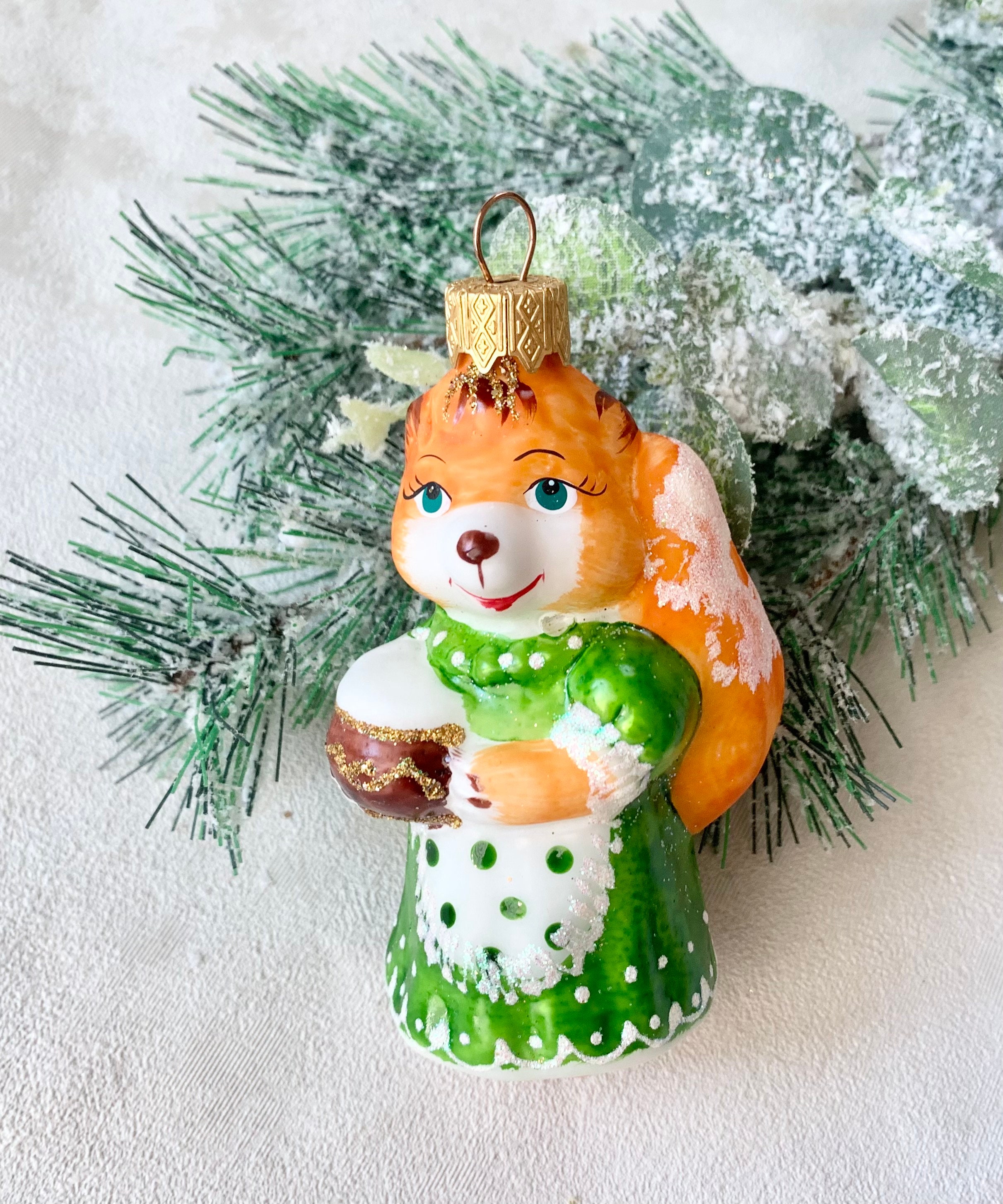 Fox Christmas Glass Ornament,mouth Blown Hand Painted Glass