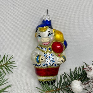 Stier mit Luftballons Weihnachtsschmuck, Mundgeblasener Glasschmuck, handgefertigter Christbaumschmuck, Weihnachten 2025