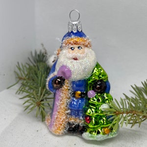 Santa Claus in blue Christmas glass ornament, Mouth blown handmade glass ornaments, crafted Christmas tree glass decorations, XMAS 2025