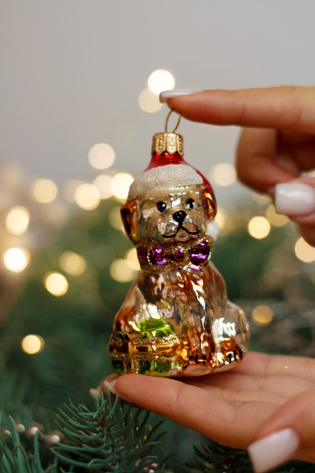 犬のクリスマスオーナメント、ホリデーデコレーション、手作り