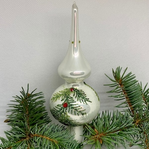 Small white vintage Christmas glass tree topper 8 inches, tree topper antique Christmas ornaments ornament tree topper top