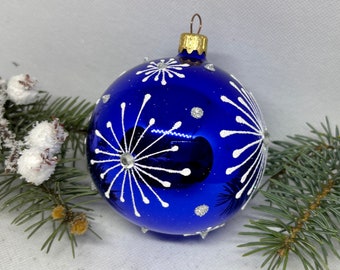 ブルークリスマスガラスボール、クリスマスオーナメント、吹きガラス