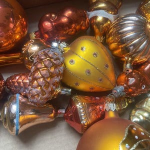 Christmas orange decor 20 christmas glass ornaments Xmas Home vintage Decor, 1950s christmas decor, retro winter assorsed glass decoration