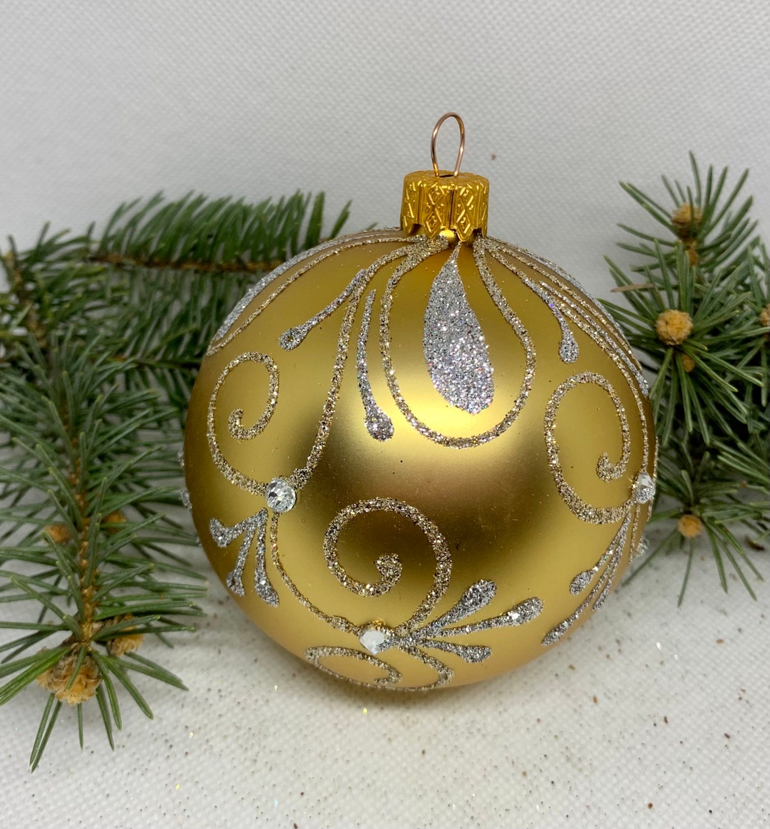 GOLD Christmas Glass Ball, Xmas Ornaments, Blown Glass Christmas Ball ...