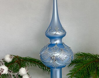 Petite décoration de sapin de Noël vintage en verre bleu de 18 cm, ornement de sapin antique, meilleure décoration de Noël en verre 2024