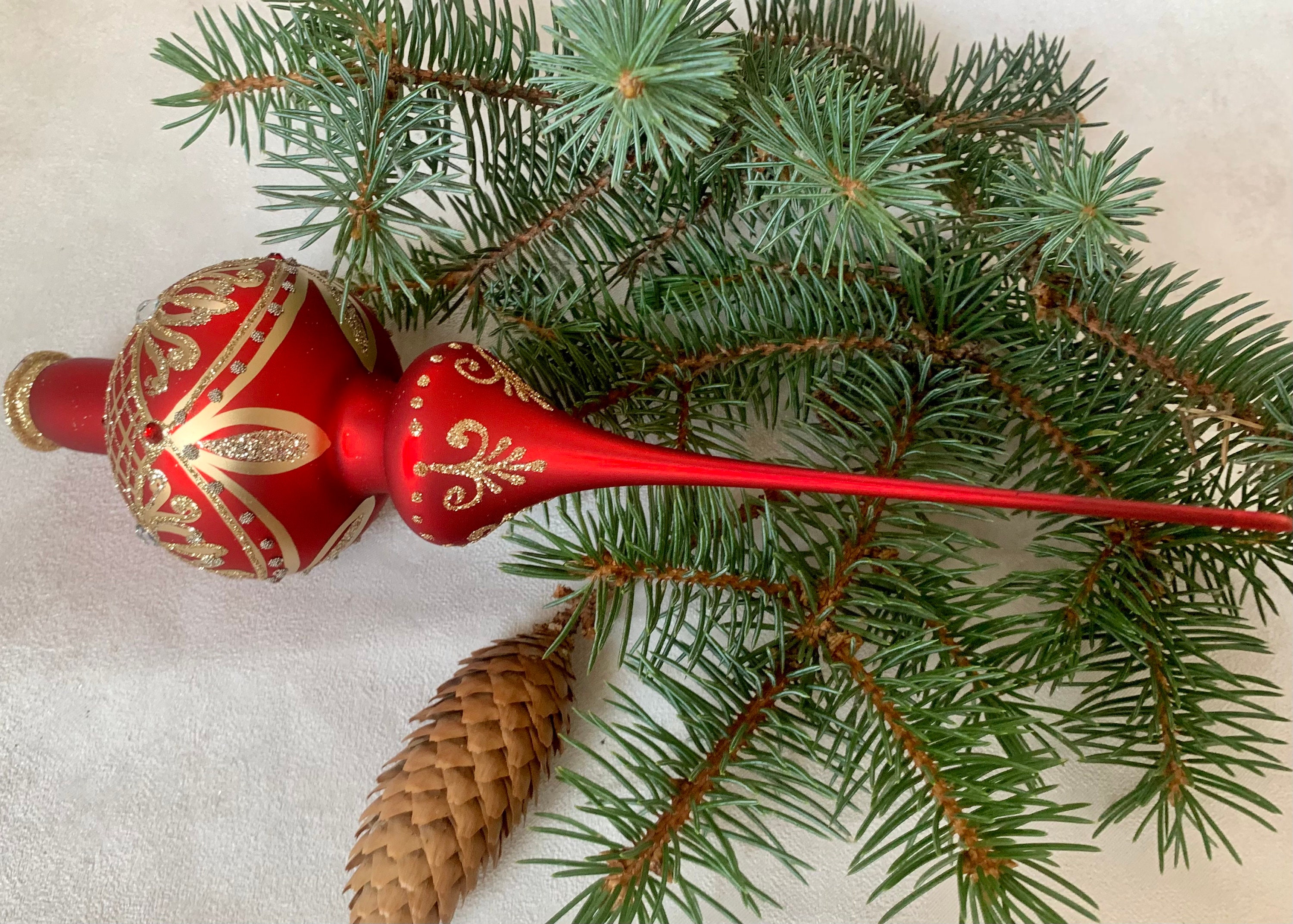 Red Matt Christmas Glass Tree Topper With Gold Tree Topper Etsy
