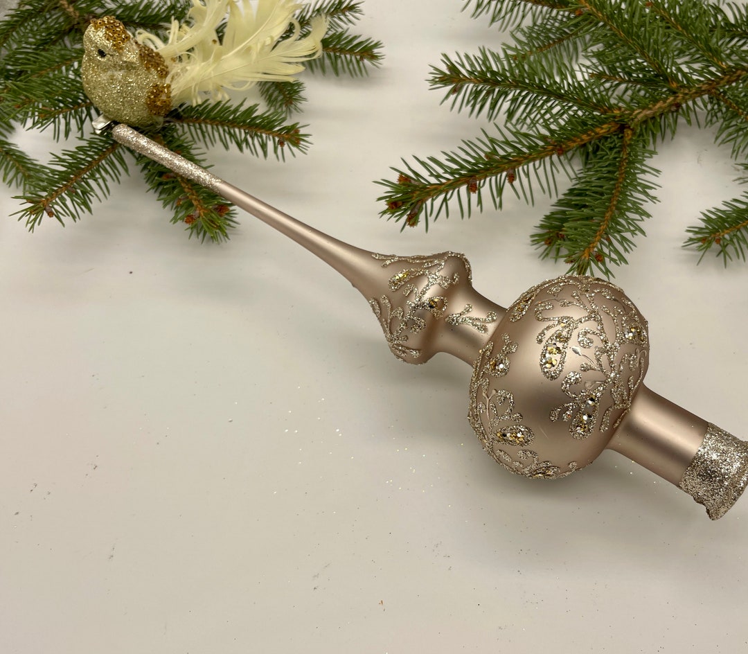 Vintage Christmas Glass Tree Topper 12 Inches, Stained Glass Tree