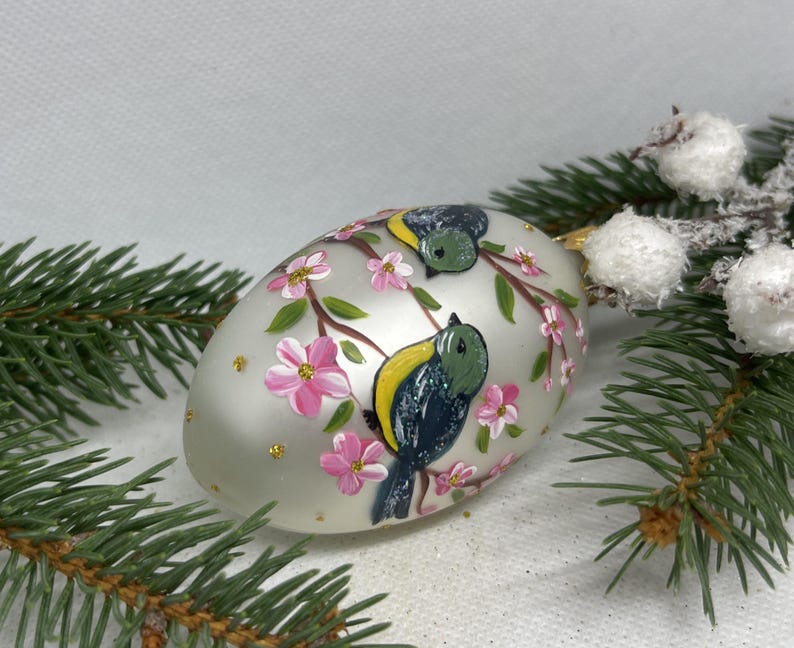 Easter Egg Christmas Ornament Holiday Decor Handmade Xtmas Glass