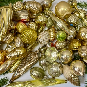 50 gold christmas glass ornaments antique Xmas Home Decor Gold, 1950s christmas decoration, vintage shiny Christmas, retro boha glass decor