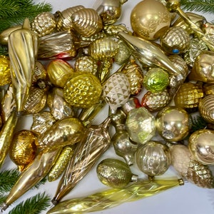 50 gold christmas glass ornaments antique Xmas Home Decor Gold, 1950s christmas decoration, vintage shiny Christmas, retro boha glass decor