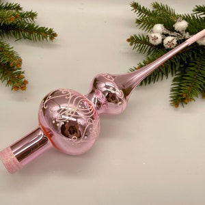 Pink Vintage Christmas glass tree topper 9 inches, stained glass tree topper antique Christmas ornament tree topper top, winter decor