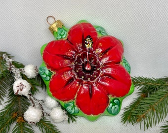 大きな赤い手描きのクリスマスガラスオーナメント、手作りのクリスマス