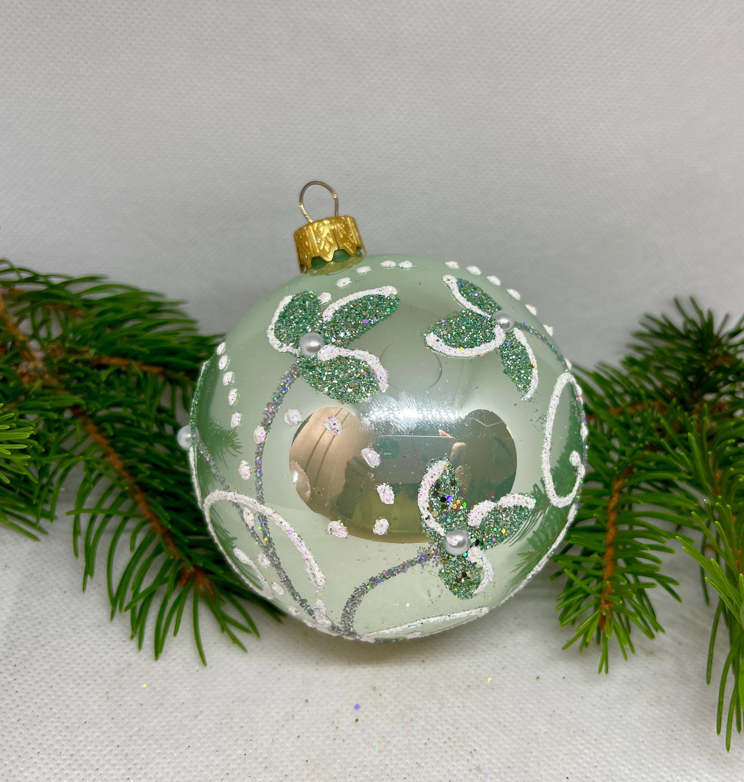 クリスマス飾り　吹きガラス オーナメントボール8個【ライトグリーン柄入り】 クリスマス飾り 吹きガラス オーナメントボール8個【ライトグリーン柄