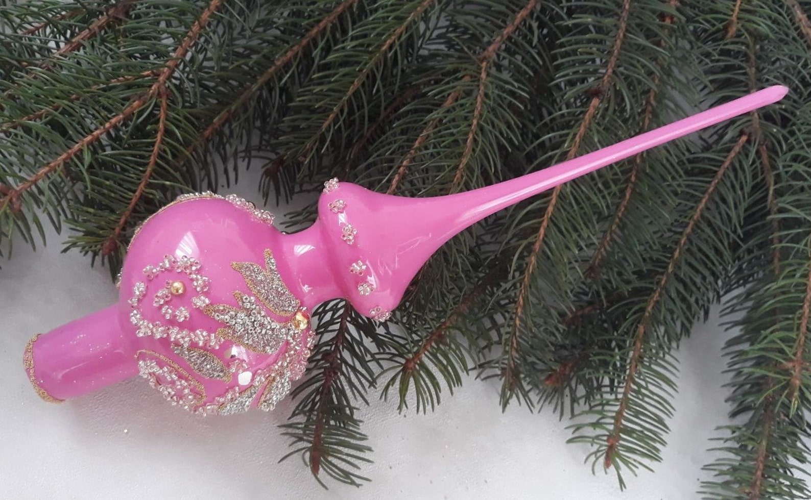 Big Pink Christmas Glass Tree Topper 14 Inches Tree Topper Etsy UK