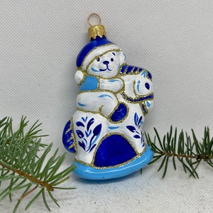 White and blue Christmas glass ornament, Mouth blown handmade glass ornaments, crafted Christmas tree glass decorations, XMAS 2025