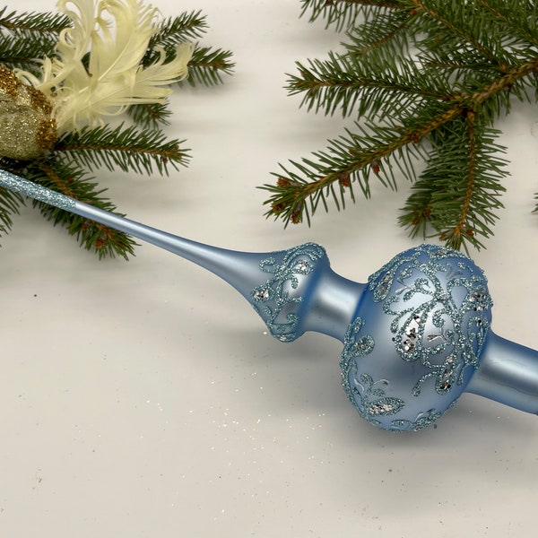 Topper d’arbre en verre de Noël vintage bleu 12 pouces, topper d’arbre en vitrail ornements de Noël antiques ornement arbre topper top
