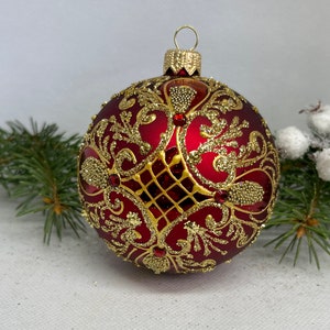 ANCIENNE BOULE DÉCORATION de Noël en verre églomisé