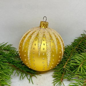 Gold Christmas glass Ball, Glitter Xmas Ornaments, Blown Glass Christmas ball,Handmade Paited Christmas glass Bauble