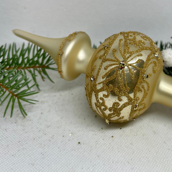 Small gold vintage  Christmas glass tree topper 8 inches, tree topper antique Christmas ornaments ornament tree topper top XMAS 2023