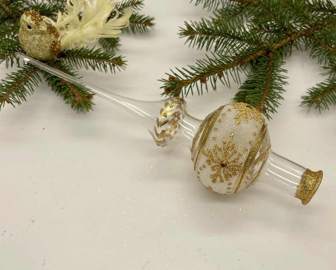 Vintage Christmas Glass Tree Topper 12 Inches, Stained Glass Tree