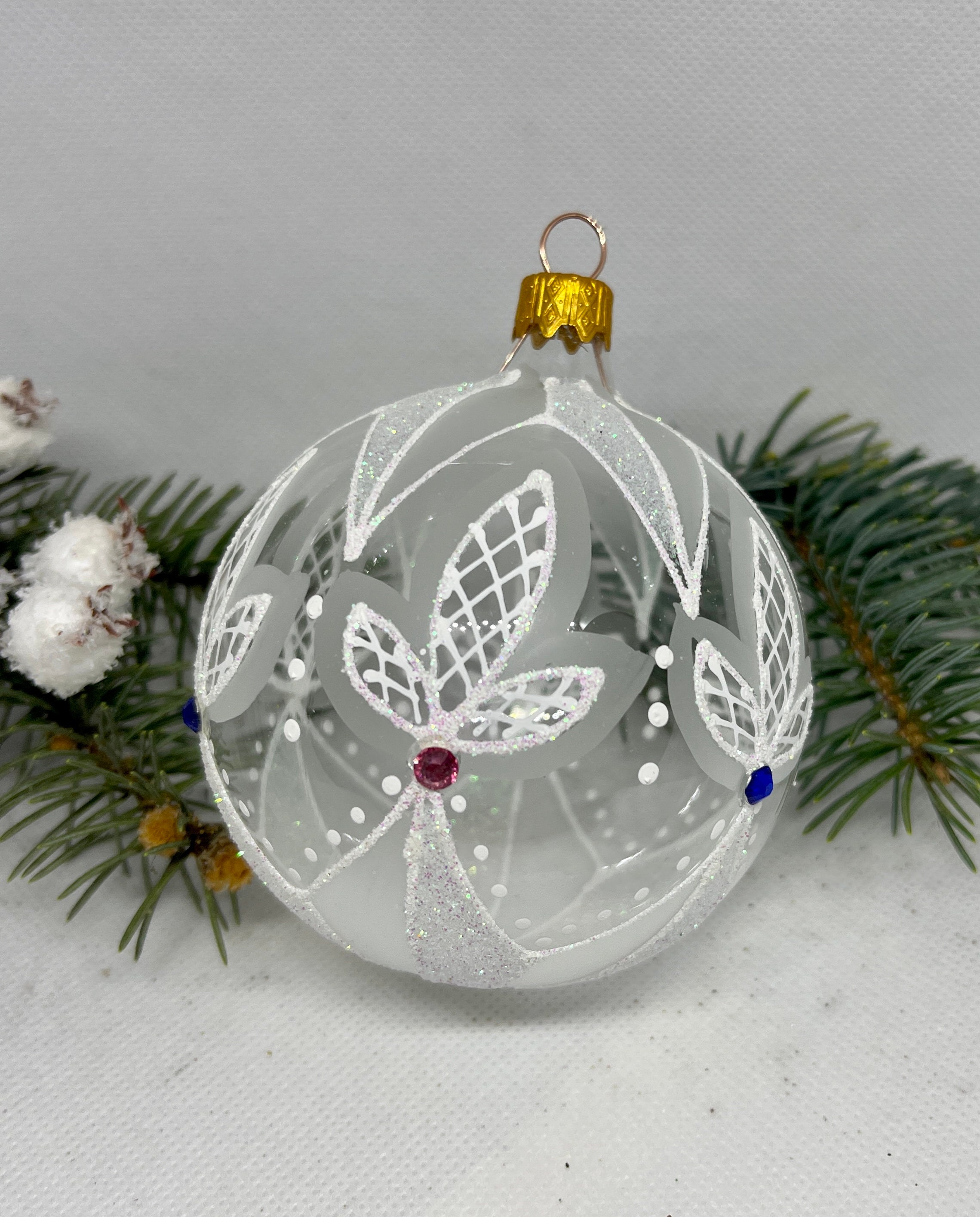 透明なクリスマスガラスボール、クリスマスオーナメント、吹きガラスの