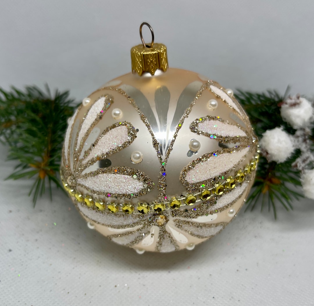 クリスマス飾り吹きガラスオーナメントボール15個【ベージュ】