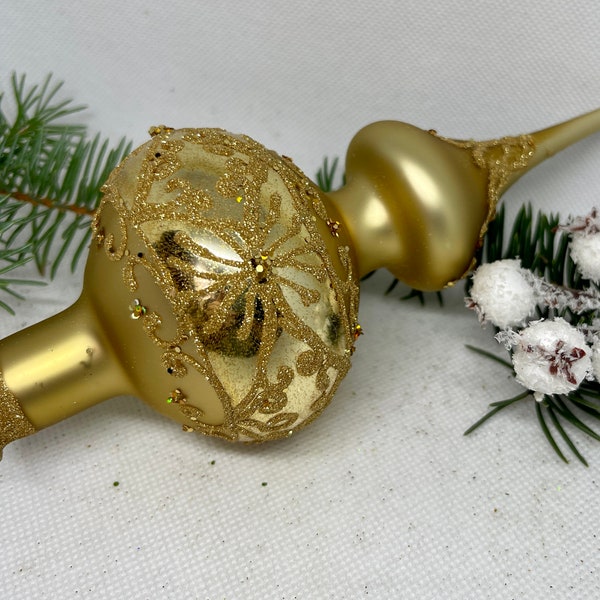 Small gold vintage  Christmas glass tree topper 8 inches, tree topper antique Christmas ornaments ornament tree topper top XMAS 2023