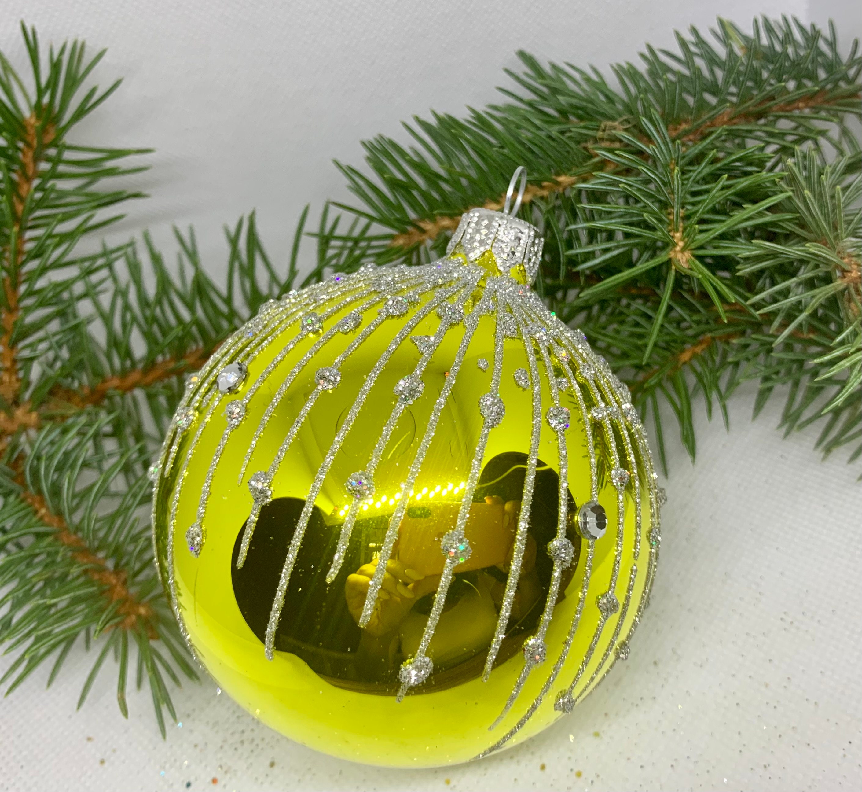 Yellow Christmas Glass Ball With Silver Rain Glitter Xmas Ornaments Blown Glass Christmas Ball handmade Paited Christmas Glass Bauble Etsy