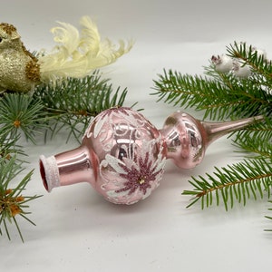 Small pink vintage Christmas glass tree topper 7 inches, tree topper antique Christmas finial ornament, best glass topper top