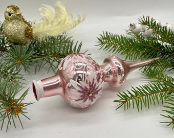 Small pink vintage Christmas glass tree topper 7 inches, tree topper antique Christmas finial ornament, best glass topper top