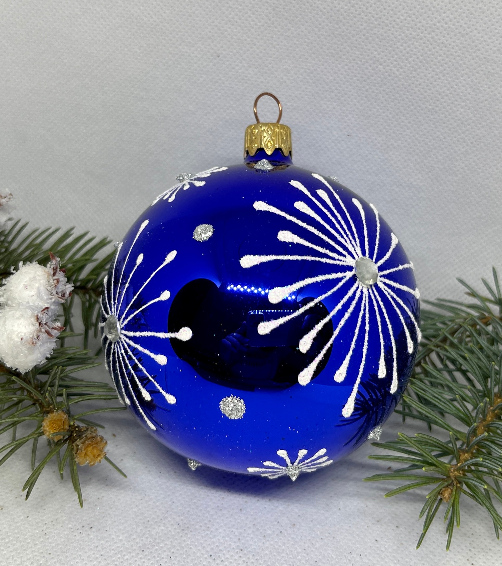 ブルークリスマスガラスボール、クリスマスオーナメント、吹きガラス