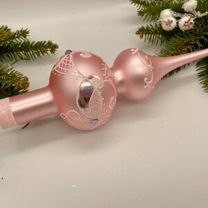 Pink Vintage Christmas glass tree topper 9 inches, stained glass tree topper antique Christmas ornament tree spire, Xmas 2025,Christmas gift